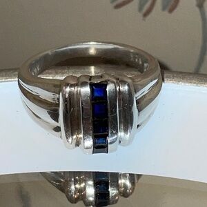 Bijoux D'Amour JBNI 925 Sterling Silver Vintage Real Sapphire Ring Size 8 3/4